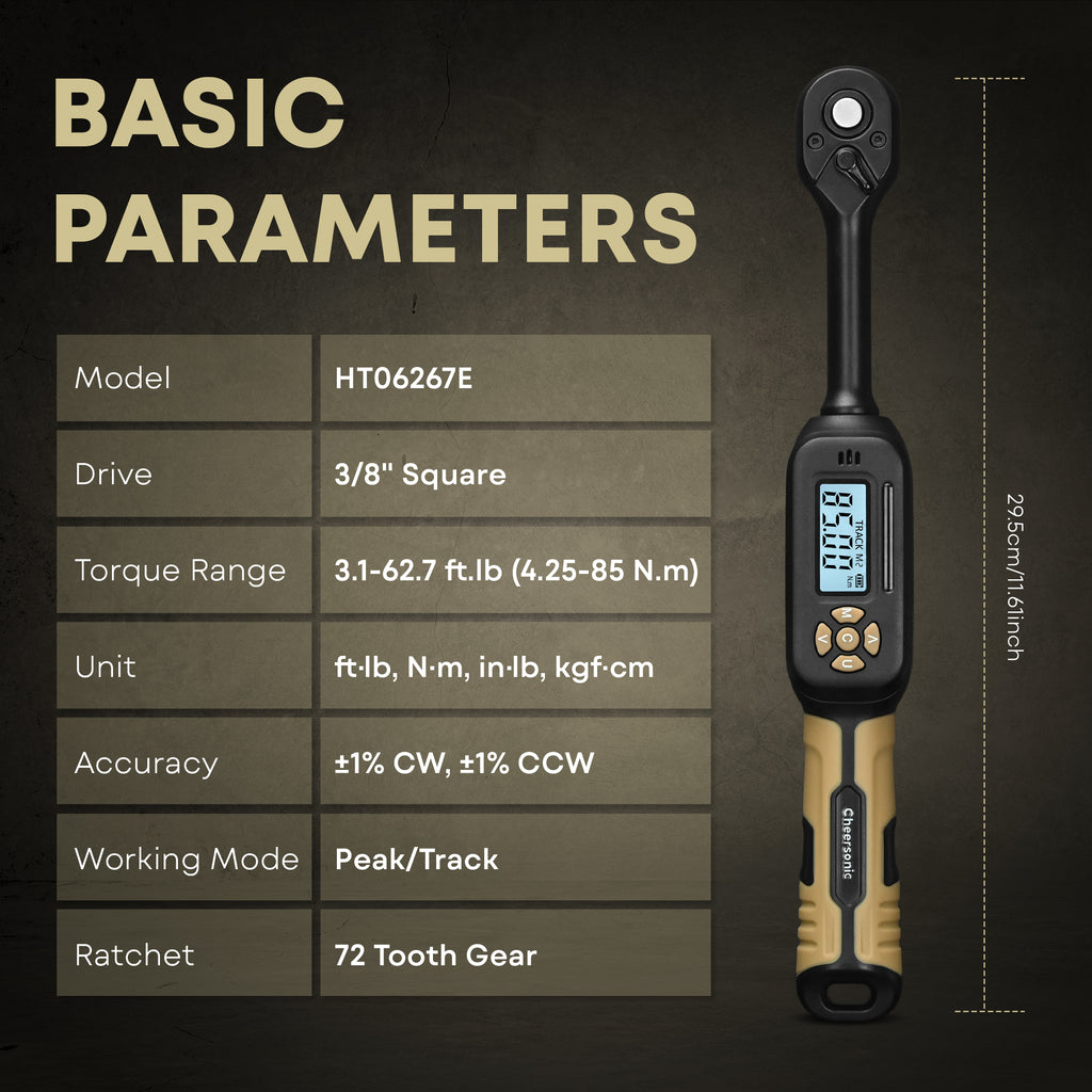 3/8” Digital Torque Wrench, 3.1-62.7 ft.lb (4.25-85N.m) ±1% Accuracy Inch Pound Torque Wrench with Buzzer & LED Alert for Bicycle, Motorcycle, Automobile