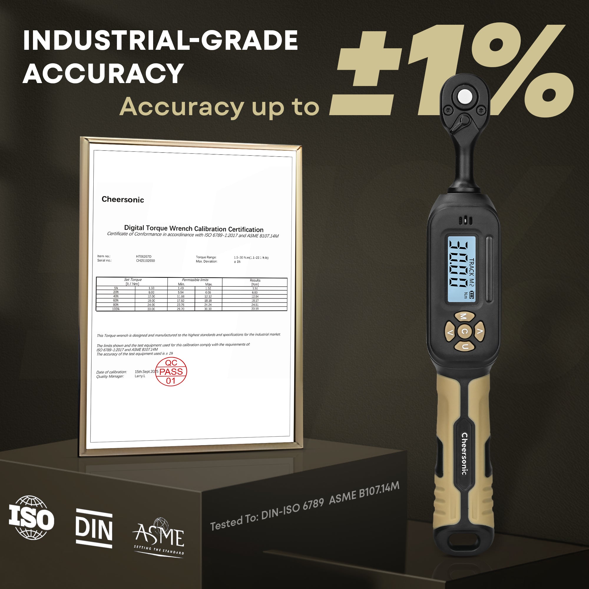 1/4” digital torque wrench, 1.1-22.1 ft.lb (1.5-30 N.m) ±1% Accuracy Inch Pound Torque Wrench with Buzzer & LED Alert for Bicycle, Motorcycle, Automotive Interior, Gunsmithing