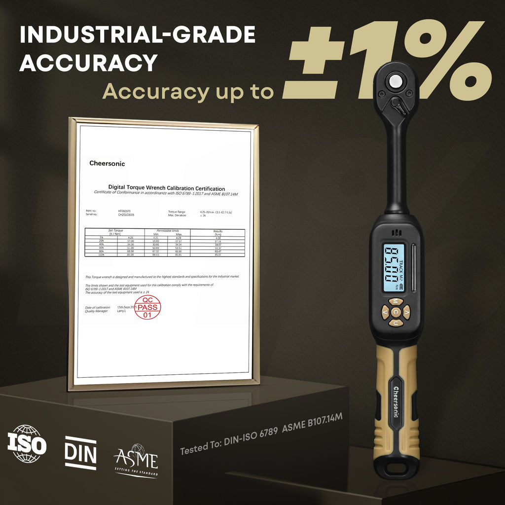 3/8” Digital Torque Wrench, 3.1-62.7 ft.lb (4.25-85N.m) ±1% Accuracy Inch Pound Torque Wrench with Buzzer & LED Alert for Bicycle, Motorcycle, Automobile