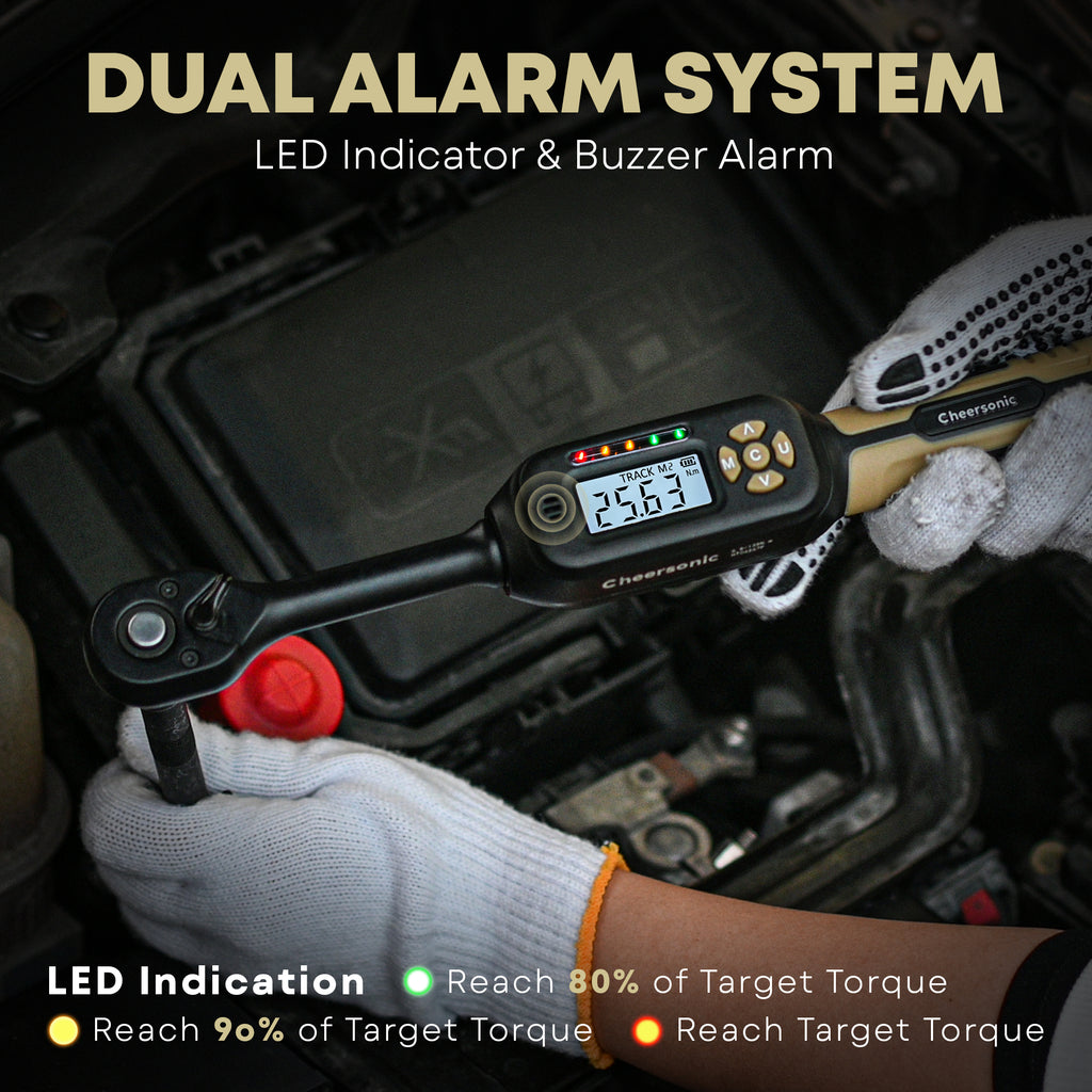 3/8” Digital Torque Wrench, 5-99.6 ft.lb (6.8-135 N.m) ±1% Accuracy Inch Pound Torque Wrench with Buzzer & LED Alert for Bicycle, Motorcycle, Auto Repair, ATV