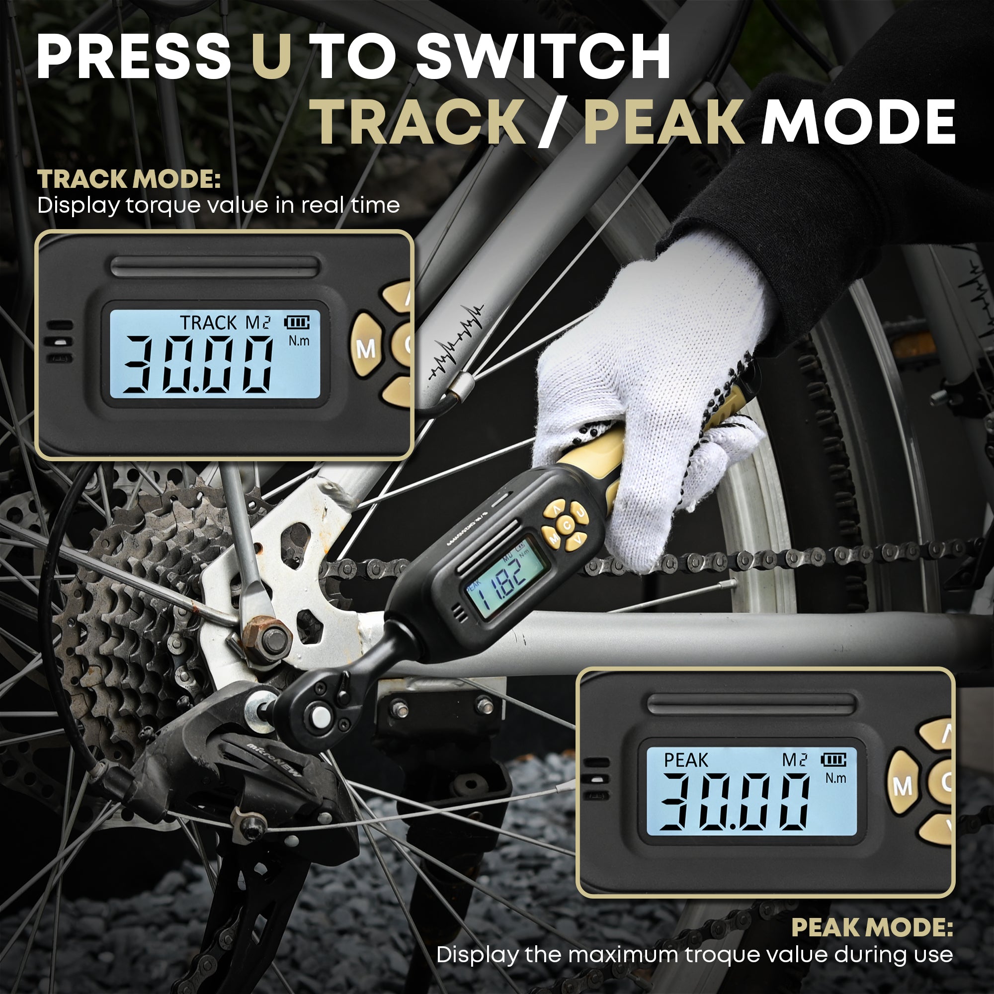 1/4” digital torque wrench, 1.1-22.1 ft.lb (1.5-30 N.m) ±1% Accuracy Inch Pound Torque Wrench with Buzzer & LED Alert for Bicycle, Motorcycle, Automotive Interior, Gunsmithing