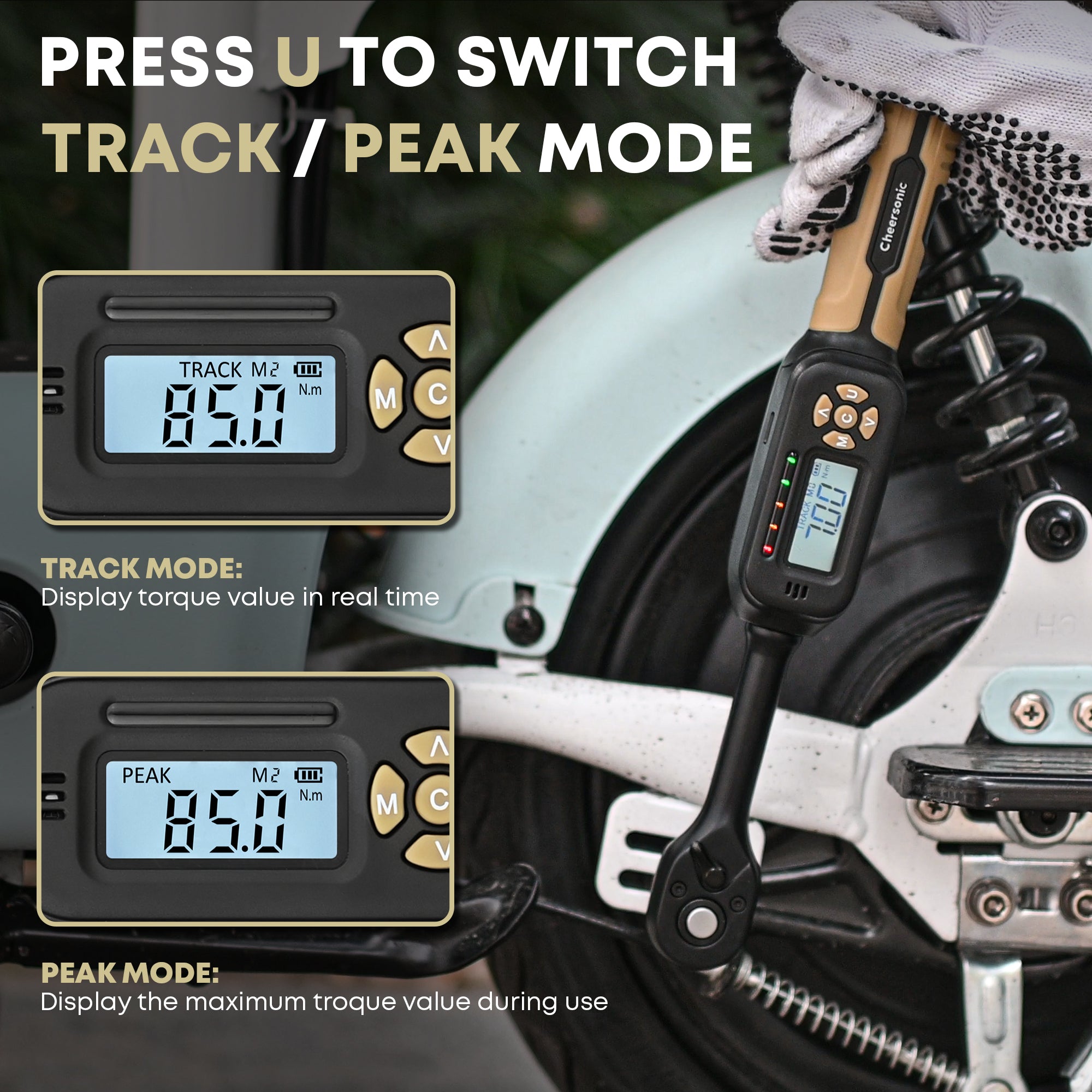3/8” Digital Torque Wrench, 3.1-62.7 ft.lb (4.25-85N.m) ±1% Accuracy Inch Pound Torque Wrench with Buzzer & LED Alert for Bicycle, Motorcycle, Automobile