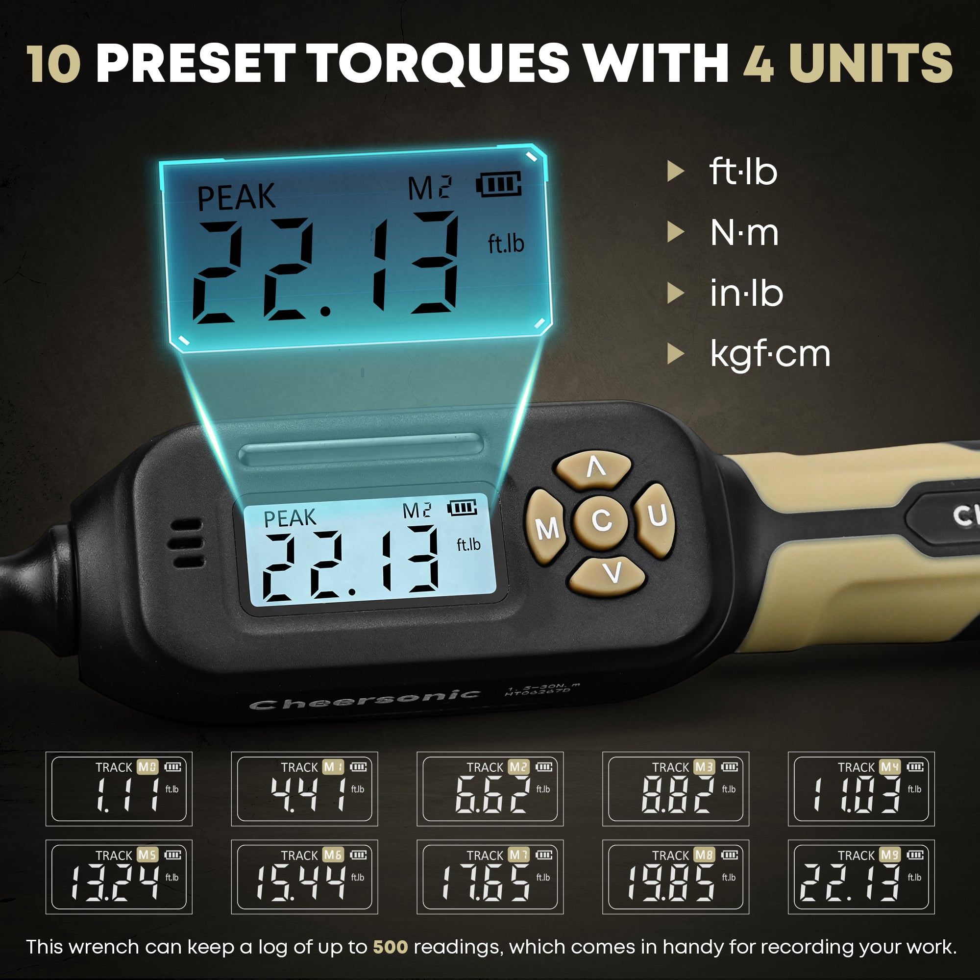 1/4” digital torque wrench, 1.1-22.1 ft.lb (1.5-30 N.m) ±1% Accuracy Inch Pound Torque Wrench with Buzzer & LED Alert for Bicycle, Motorcycle, Automotive Interior, Gunsmithing