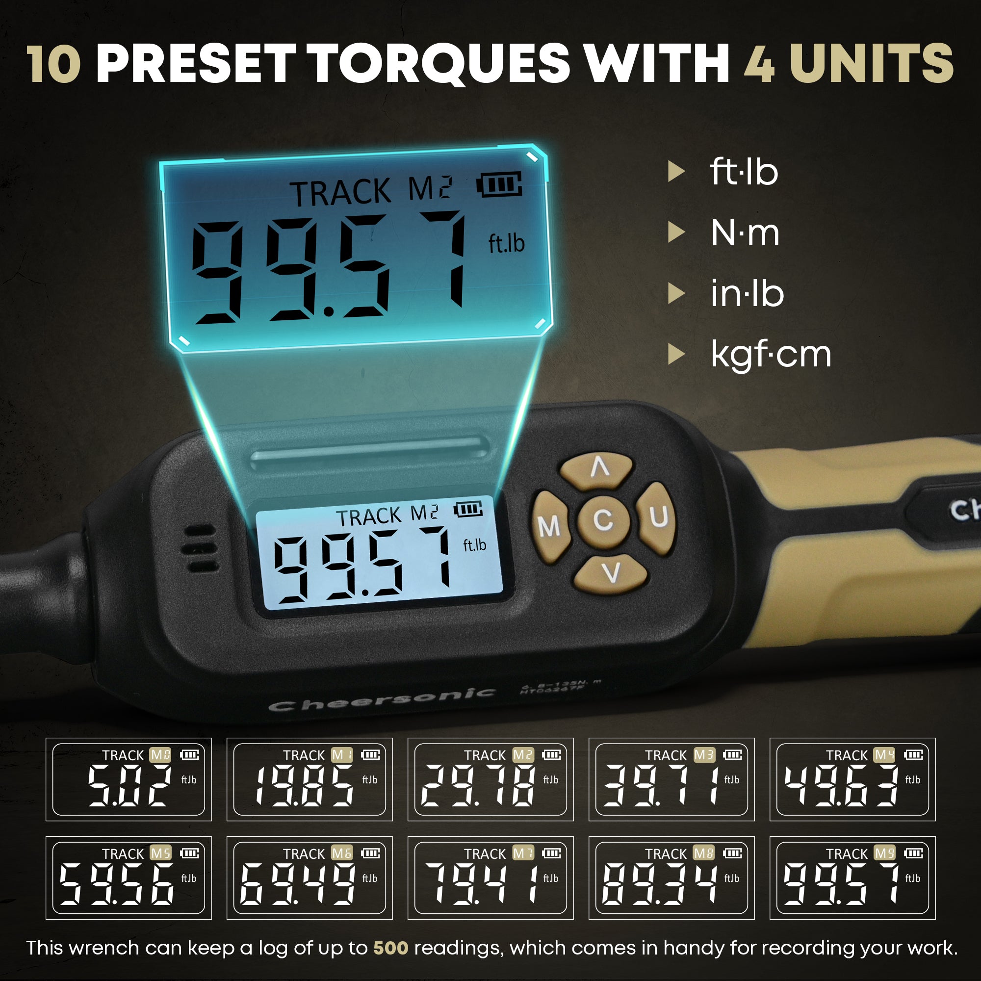 3/8” Digital Torque Wrench, 5-99.6 ft.lb (6.8-135 N.m) ±1% Accuracy Inch Pound Torque Wrench with Buzzer & LED Alert for Bicycle, Motorcycle, Auto Repair, ATV