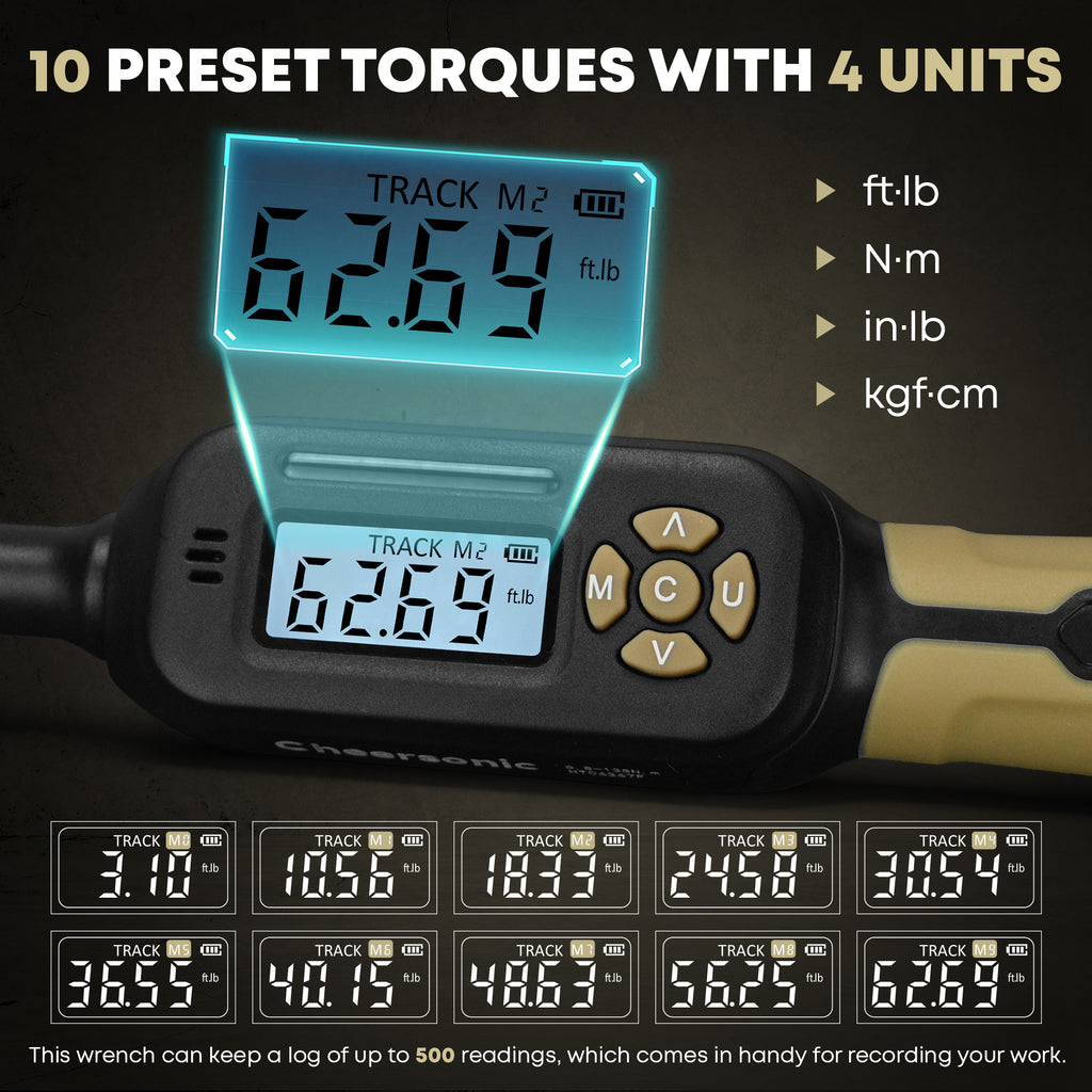 3/8” Digital Torque Wrench, 3.1-62.7 ft.lb (4.25-85N.m) ±1% Accuracy Inch Pound Torque Wrench with Buzzer & LED Alert for Bicycle, Motorcycle, Automobile