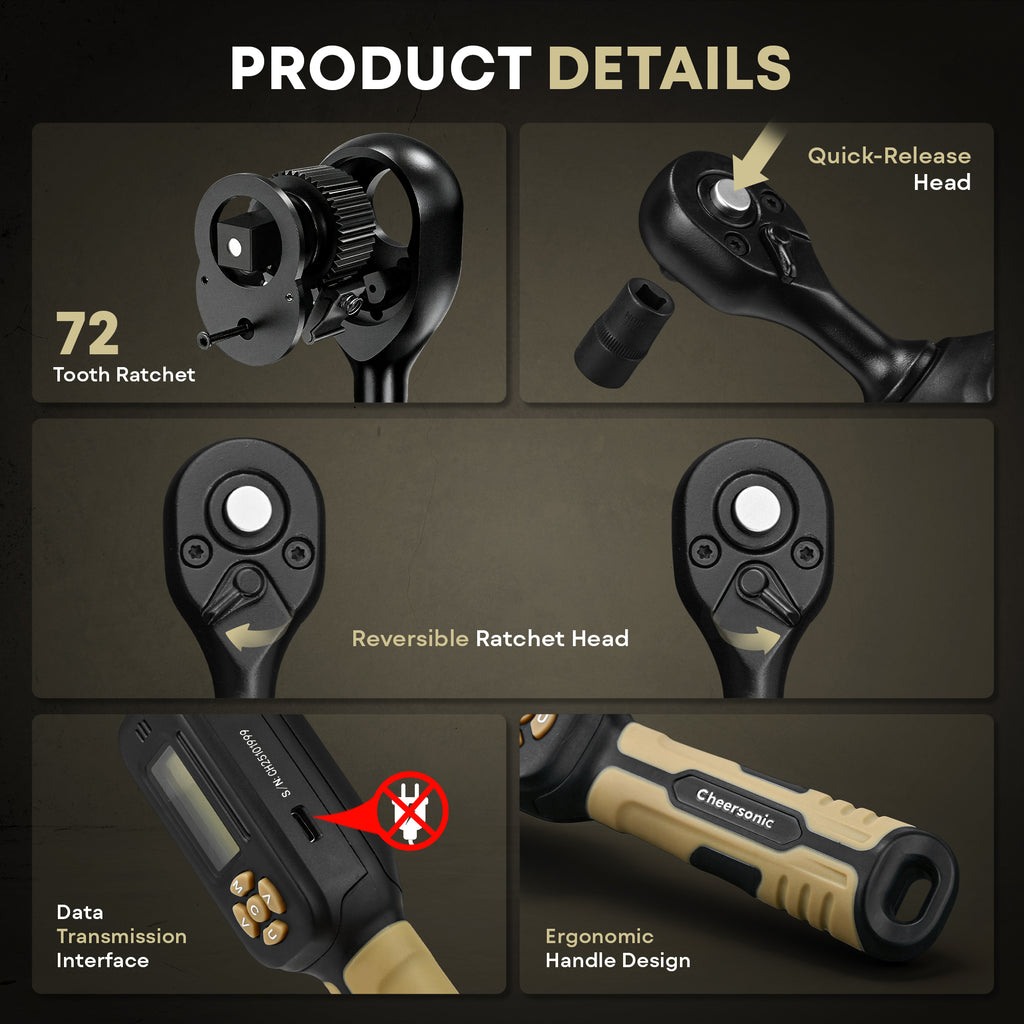 1/4” digital torque wrench, 1.1-22.1 ft.lb (1.5-30 N.m) ±1% Accuracy Inch Pound Torque Wrench with Buzzer & LED Alert for Bicycle, Motorcycle, Automotive Interior, Gunsmithing