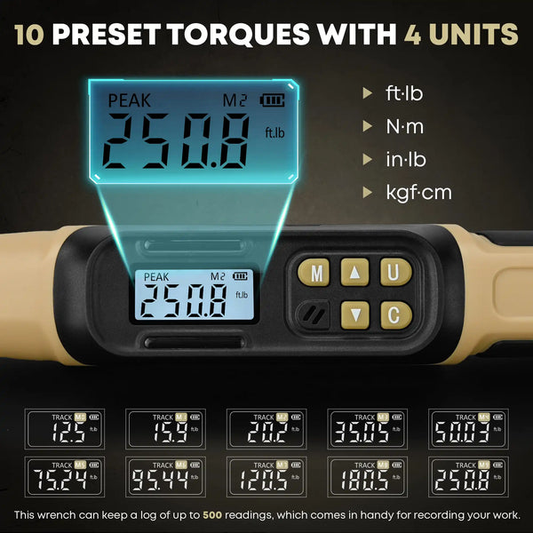 Cheersonic 1/2 drive digital torque wrench with 65cm extended handle for high-torque industrial applications.