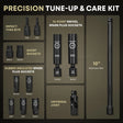Precision tune-up kit components including 3/8 drive torque wrench and 10 inch extension bar.