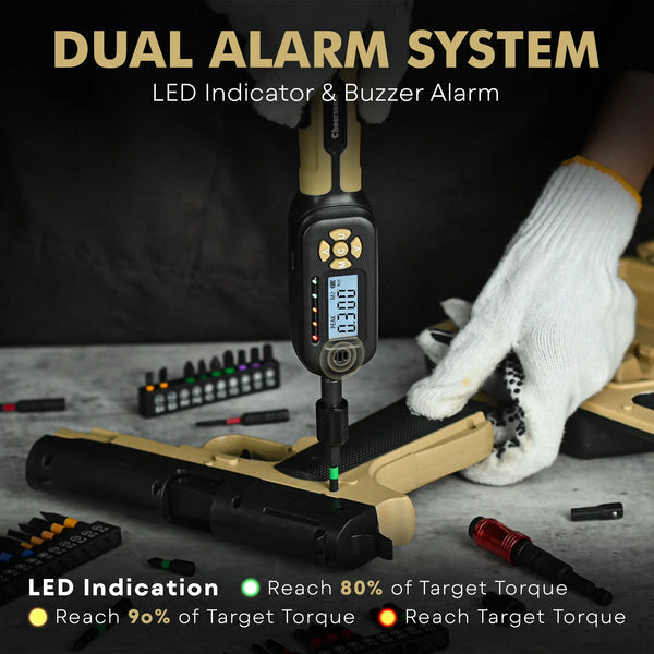 Cheersonic digital torque screwdriver ±2% high accuracy testing and verification data display.