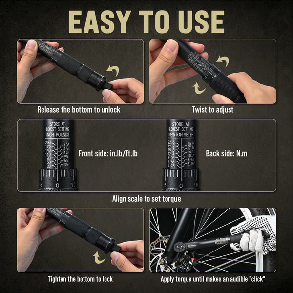 Cheersonic 1/4 Torque Wrench 20-200 in-lb, Inch Pound Click Torque Wrench Reinforced Steel Gears, Quick-Release Head, Non-Blurry Laser Markings, 98% Efficiency Patent, Pro Cr-V for Bike & Gunsmithing