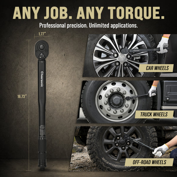 Cheersonic 1/2 Torque Wrench 10-150 ft-lb, Click Torque Wrench 1/2 Drive Reinforced Steel Gears, Quick-Release Head, Non-Blurry Laser Markings, 98% Efficiency Boost, Pro Cr-V for Auto & Truck